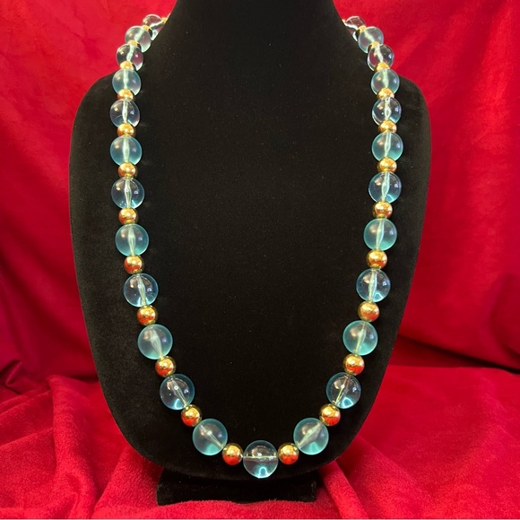 Napier Blue & Gold Tone Beaded Necklace - Picture 1 of 2